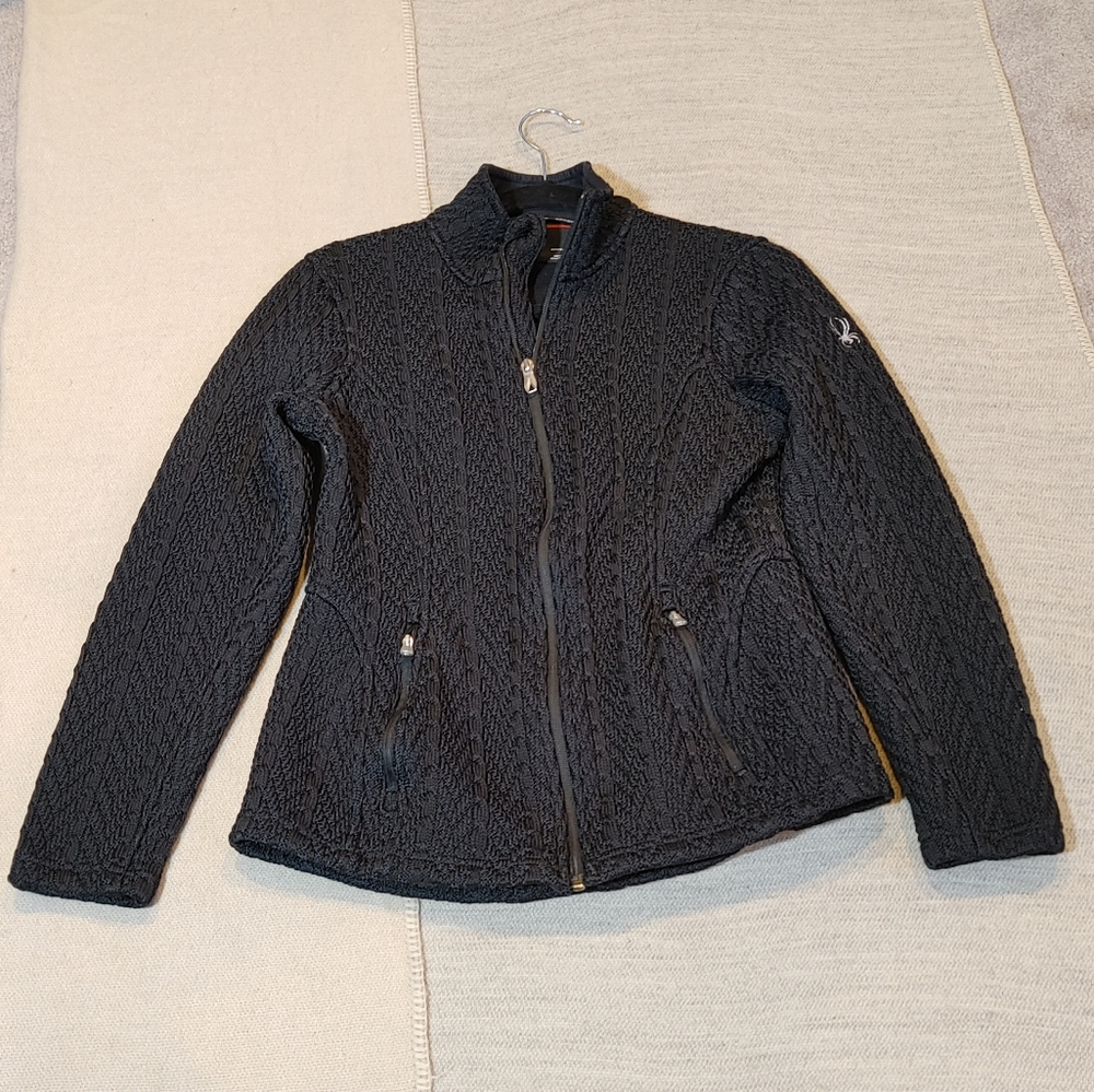 Spyder heavy knit black zipper sweater